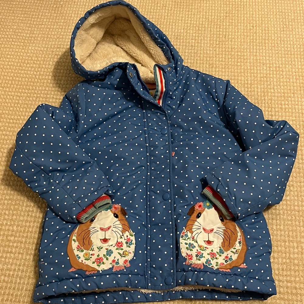 Mini Boden Blue Polka Dot Jacket with Animal Pockets